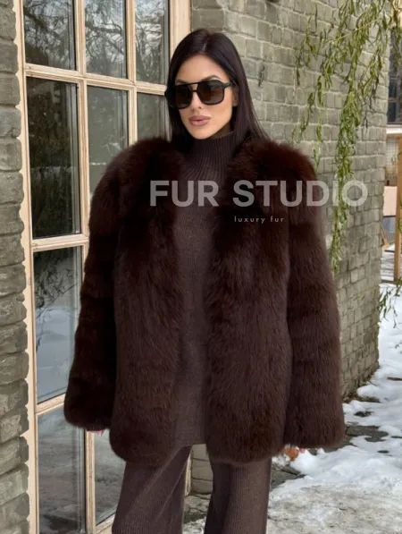 Шуба из меха песца цельные пластины Brown - фото 10