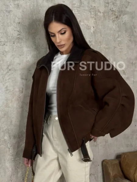 Дубленка - бомбер на молнии из овчины MERINO - фото 2