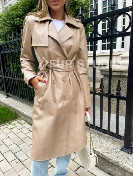 Кожаный тренч на пуговицах - фото 3