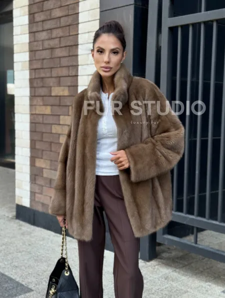 Шуба норковая пастель - стойка воротник - фото 9