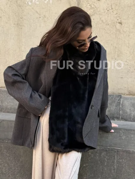 Черная норковая манишка - фото 8