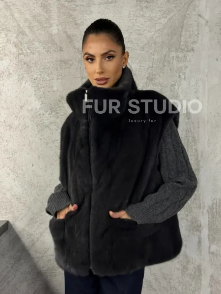 Норковая жилетка - графит - фото 8
