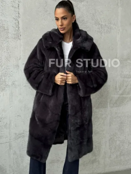 Женская норковая шуба с капюшоном - фото 0