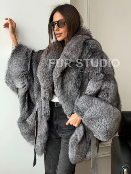 Шуба - пончо из лисы - фото 5