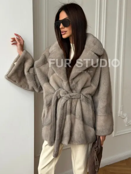 Норковый полушубок в натуральном цвете Silver - фото 8