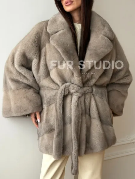 Норковый полушубок в натуральном цвете Silver - фото 4