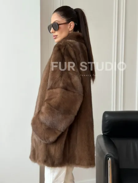 Полушубок из норки - цвет соболь - фото 7