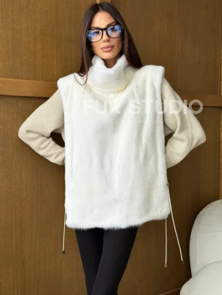 Белая норковая манишка - фото 2