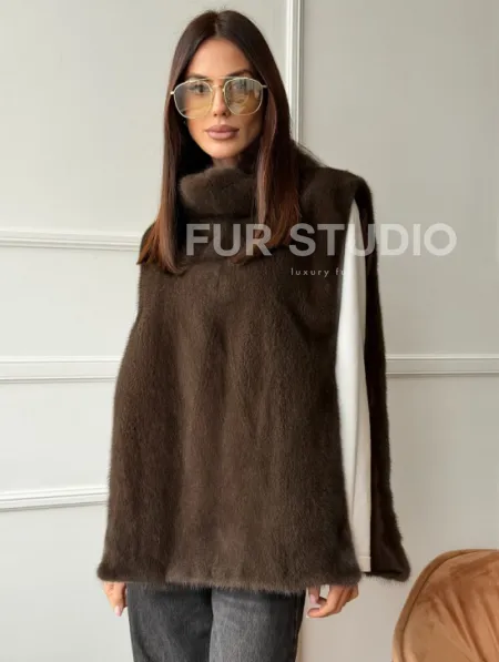 Норковая манишка коричневого цвета - фото 0