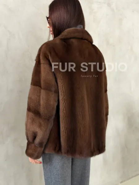 Короткая норковая шуба под соболь - фото 4