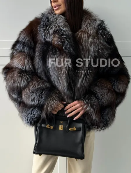 Шуба из меха блюфрост - воротник английский - фото 3