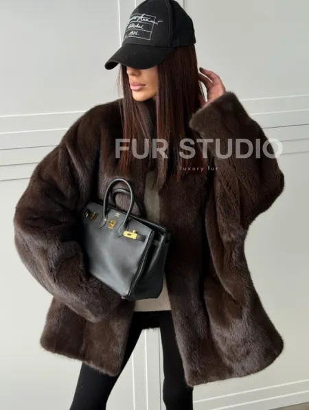 Куртка из норки с V - образным воротом - фото 4