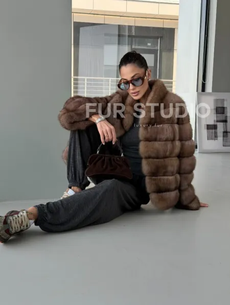 Полушубок из соболя «Тортора графит» - фото 17