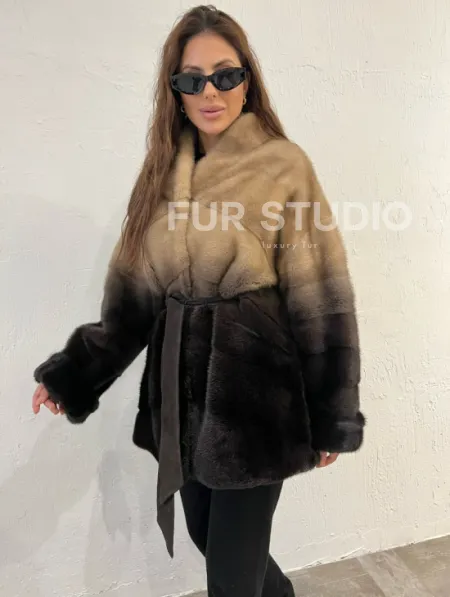 Короткая шуба из меха норки - эффект деграде - фото 0