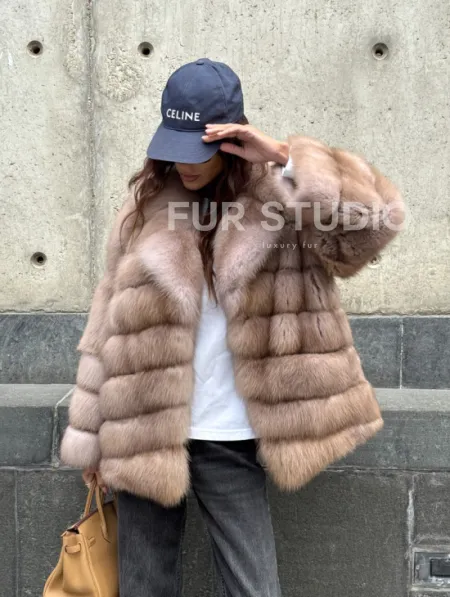 Шуба из меха куницы - цвет Tortora - фото 13