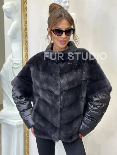 Пуховик /жилет норковый 2в1 - графит - фото 7