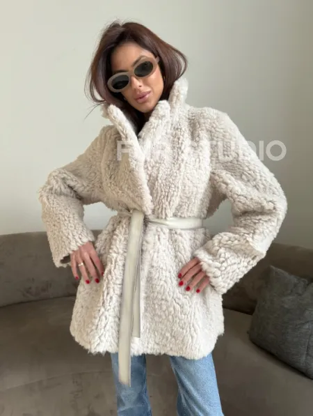 Двусторонняя дублёнка - шуба, мех тиградо английский воротник - фото 1