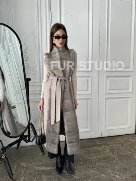 Пальто с мехом норки цвет серый - фото 4