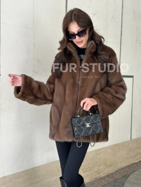 Норковая шуба в коричневом оттенке - Соболь - фото 4