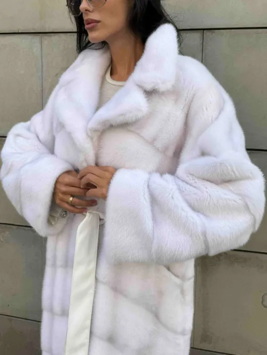 Норковая шуба с английским воротником - цвет колотый лед - фото 4