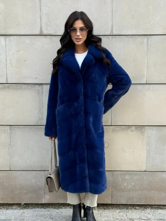 Синяя шуба из аукционного меха норки - английский воротник - фото 7
