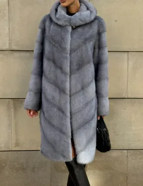 Шуба midi из меха норки с капюшоном, рукава трансформер - фото 4