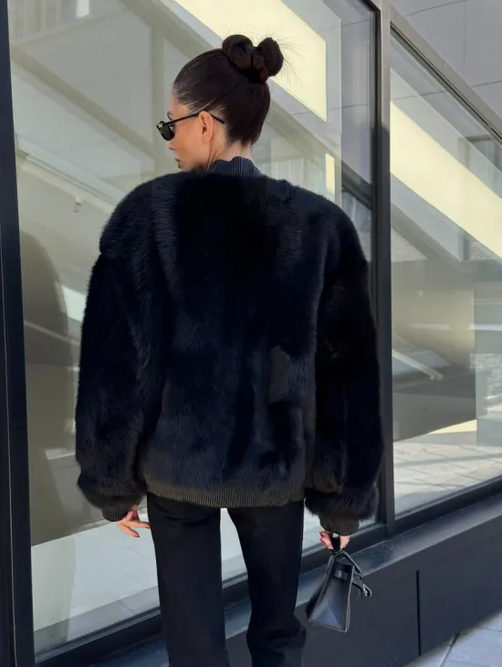 Бомбер женский из натуральной тосканы - черный - фото 2