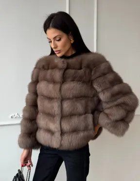 Шуба из меха куницы Truffle с воротником шанель - фото 6