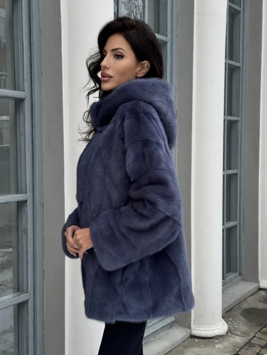 Меховая курточка - бомбер из аукционной норки с капюшоном - фото 6