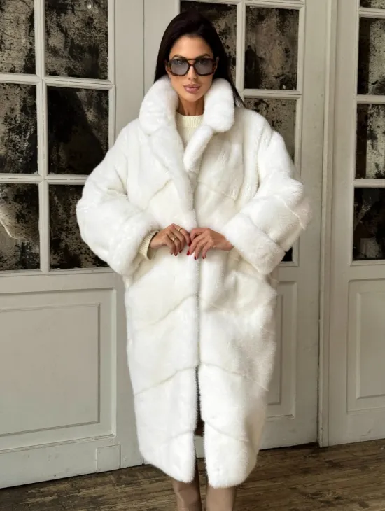 Эксклюзивная белая норковая шуба NAFA LUX английский воротник - фото 6