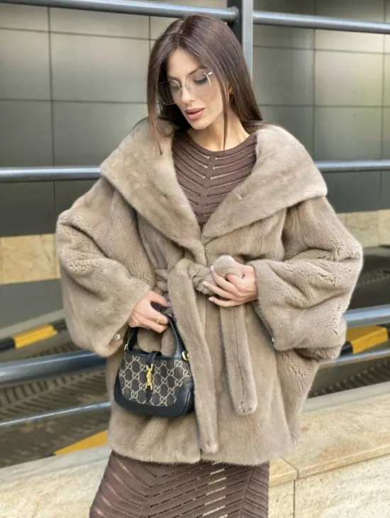 Шуба с капюшоном из меха норки VELVET 