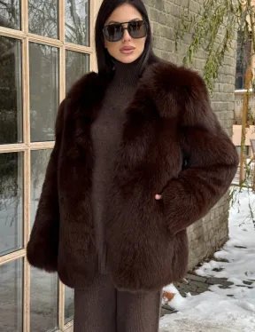 Шуба из меха песца цельные пластины Brown - фото 4