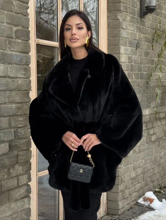 Шуба норковая летучая мышь из аукционной норки - английский воротник - фото 7