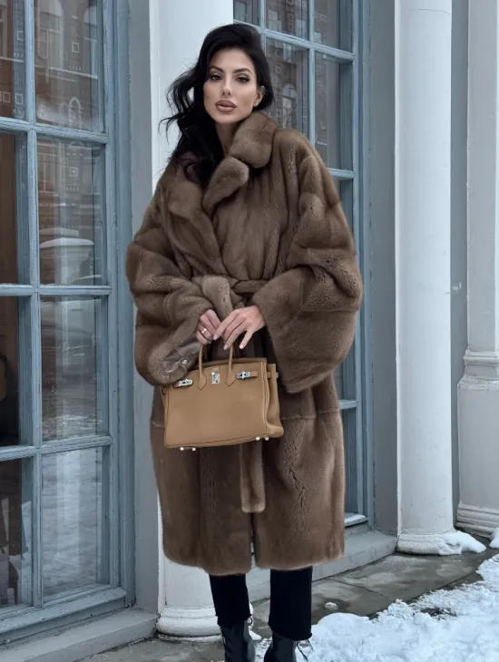 Плюшевая норковая шуба - кимоно с английским воротником - фото 6