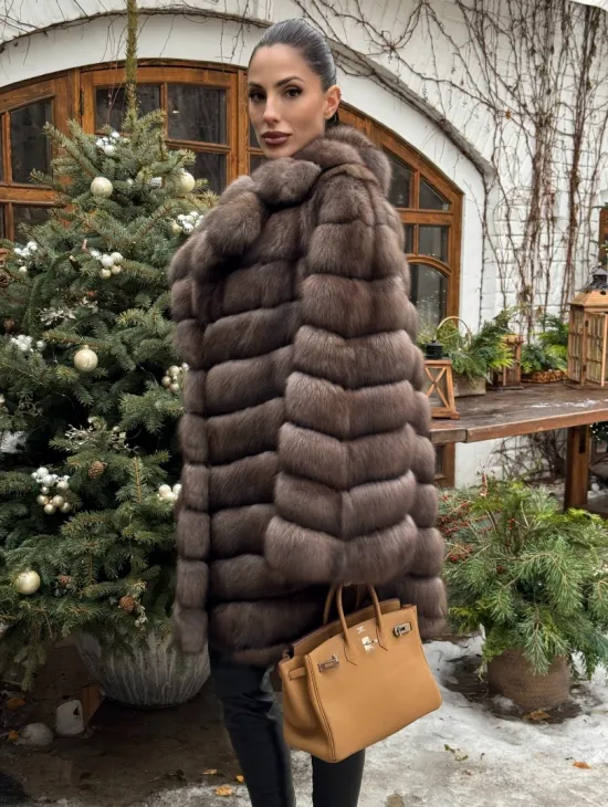 Шуба из соболя баргузинского с английски воротником SILVER 1-2 - фото 7