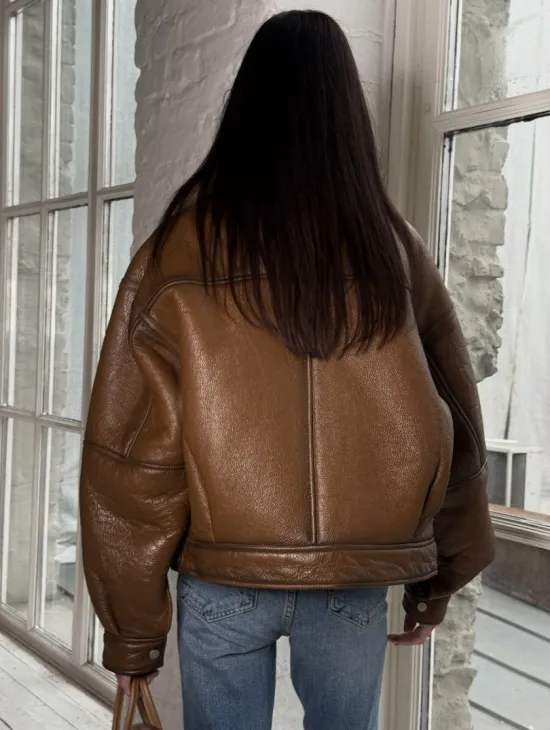 Дубленка женская «Oversize style» со спущенным плечом - цвет виски - фото 1