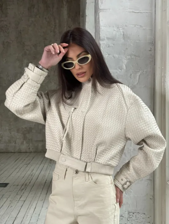 Женская курточка - бомбер из плетеной кожи Ivory - фото 13
