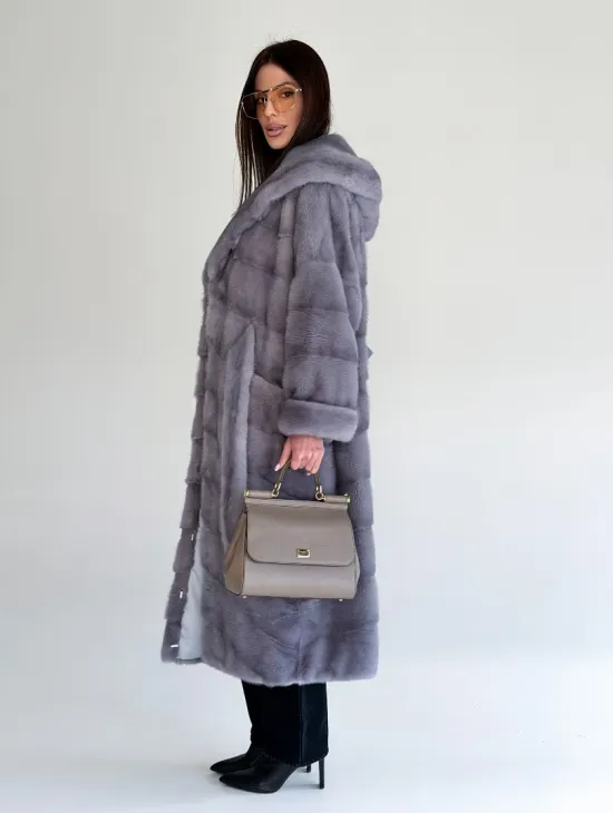 Удлиненная норковая шуба - кимоно с капюшоном - фото 9