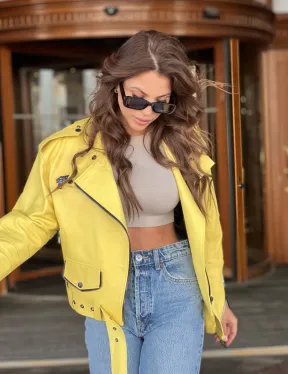 Желтая косуха из натуральной кожи - фото 0