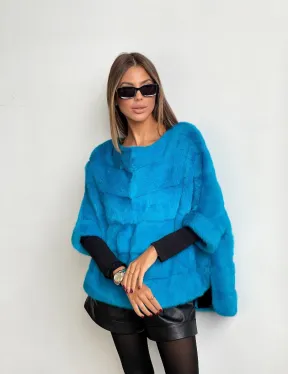 Свитер из меха норки в цвете лагуна - фото 1