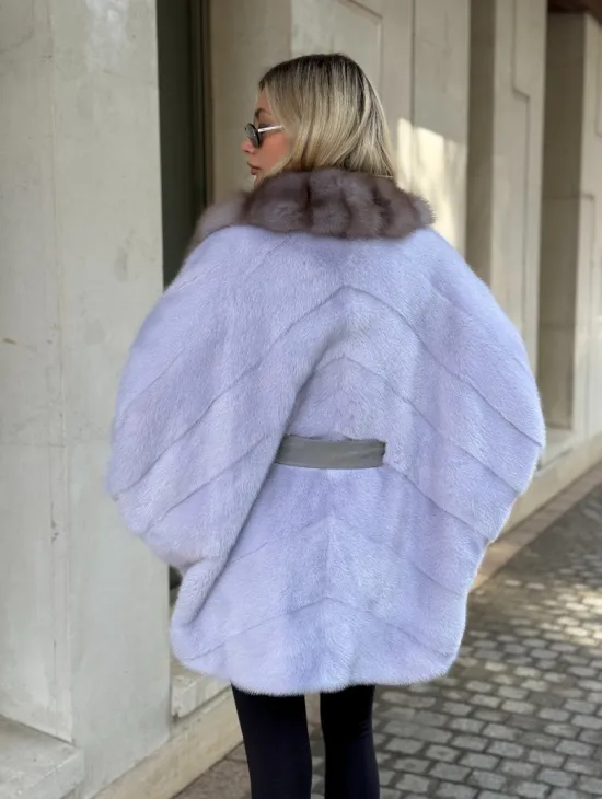 Шуба из норки короткая с куницей воротник - фото 5