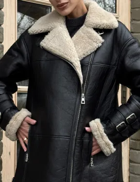 Удлиненная дубленка на белой овчине - фото 1