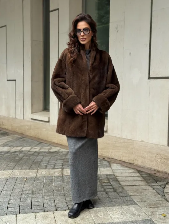 Коричневая шуба из норки - фото 11