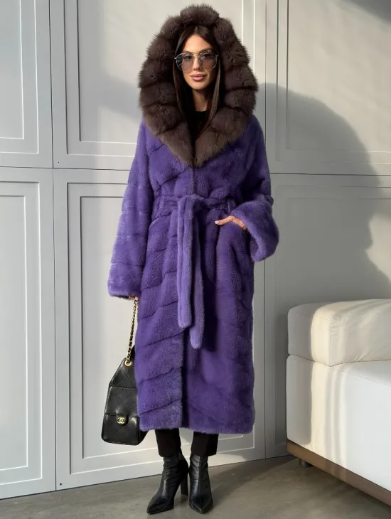 Фиолетовая норковая шуба - фото 8