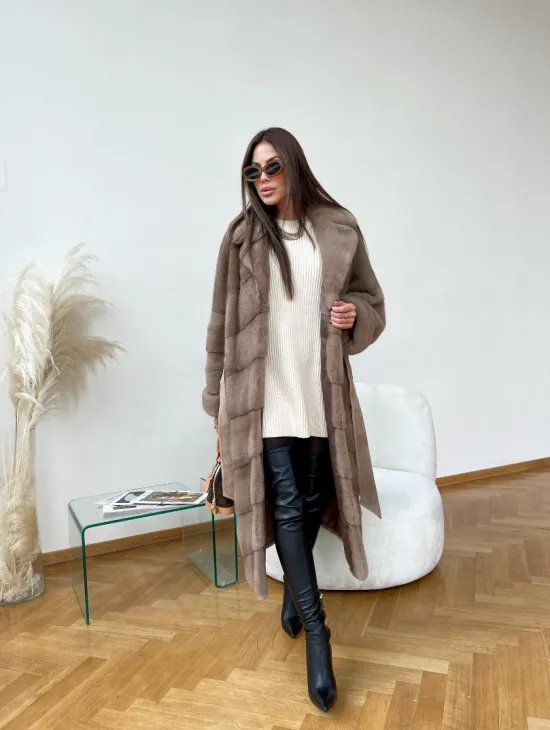 Шуба кимоно из скандинавской норки в цвете пастель - фото 6