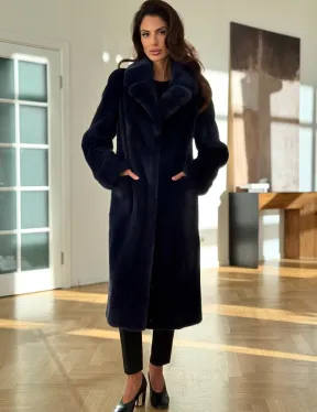 Норковая шуба темно-синего цвета - фото 6