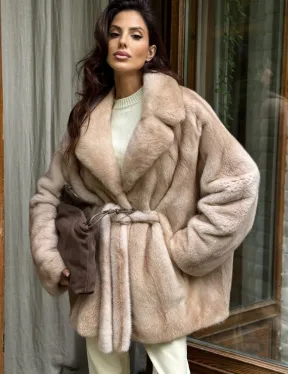 Натуральная норковая шуба - пастель - фото 3