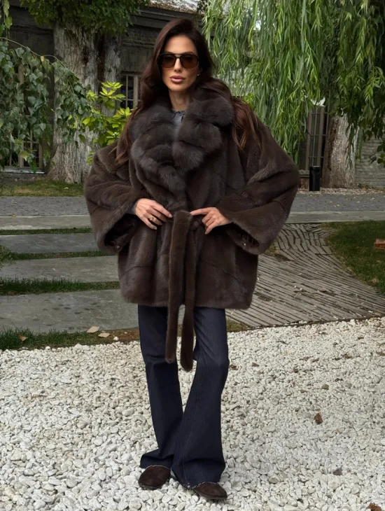 Шуба автоледи норковая - цвет коричневый - фото 9