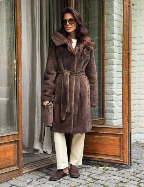 Норковая шуба с капюшоном - цвет орех - фото 8