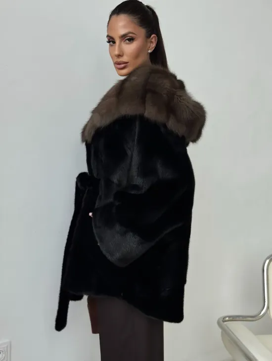 Норковый полушубок с капюшоном - летучая мышь - фото 5